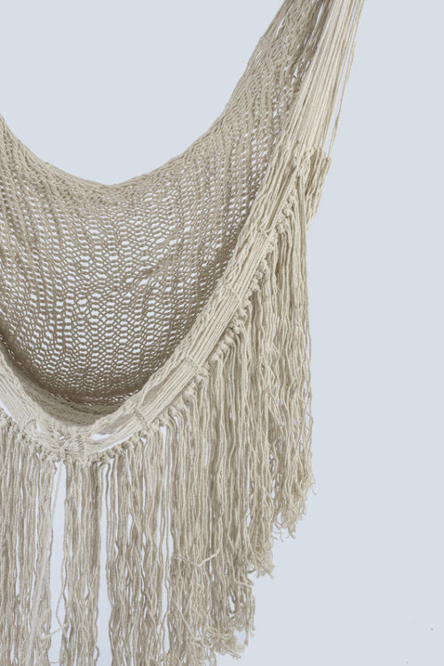 Fringed Cotton Rope Mexican Hammock Swing from Mexico in Ivory - Image 6