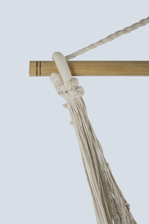 Fringed Cotton Rope Mexican Hammock Swing from Mexico in Ivory - Image 9