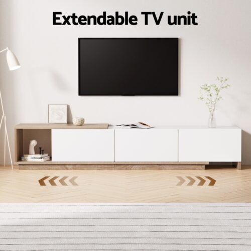Artiss TV Cabinet Entertainment Unit Stand Extendable White Oak - Image 7