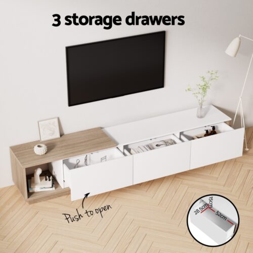 Artiss TV Cabinet Entertainment Unit Stand Extendable White Oak - Image 8