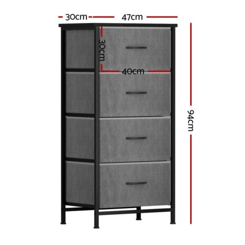 Artiss Chest of 4 Drawers Storage Dresser Tallboy Grey - Image 4