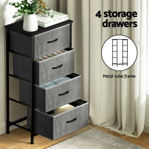 Artiss Chest of 4 Drawers Storage Dresser Tallboy Grey - Image 6