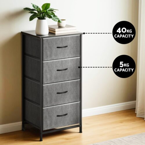 Artiss Chest of 4 Drawers Storage Dresser Tallboy Grey - Image 8