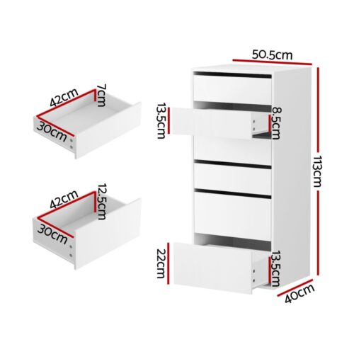 Artiss 6 Chest of Drawers Dresser Tallboy White - Image 2