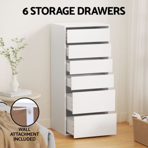 Artiss 6 Chest of Drawers Dresser Tallboy White - Image 4