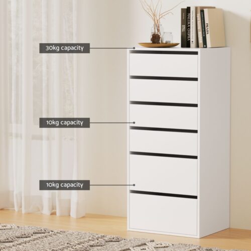 Artiss 6 Chest of Drawers Dresser Tallboy White - Image 5