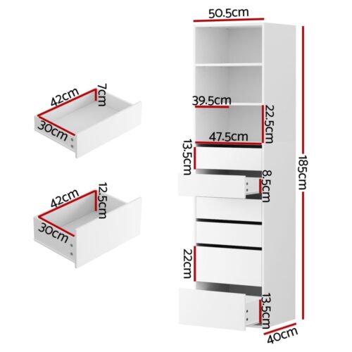 Artiss 6 Chest of Drawers Tallboy Cabinet White - Image 2