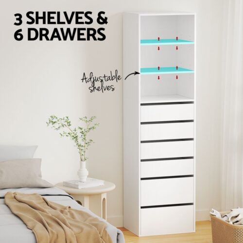 Artiss 6 Chest of Drawers Tallboy Cabinet White - Image 4