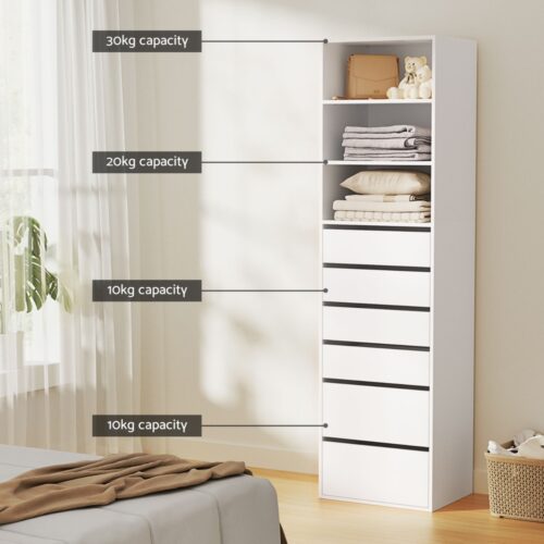 Artiss 6 Chest of Drawers Tallboy Cabinet White - Image 5