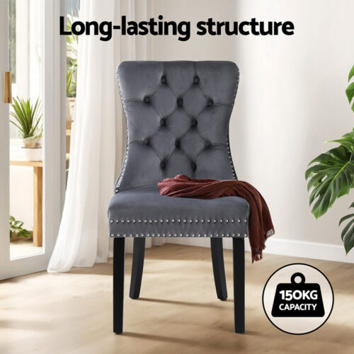 1 Set of 2 Artiss Dining Chairs Grey Velvet - Image 3