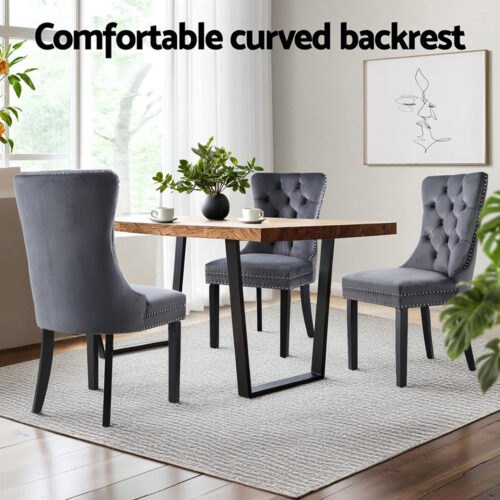 1 Set of 2 Artiss Dining Chairs Grey Velvet - Image 4