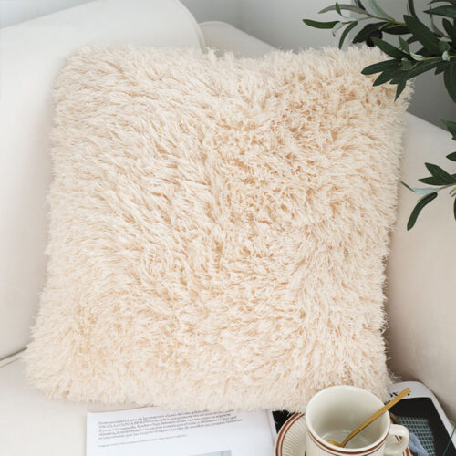 50CM Beige Pillow Plush Sofa Cushion Soft Fabric Modern Couch Velvet Decorative Throw Pillow - Image 2