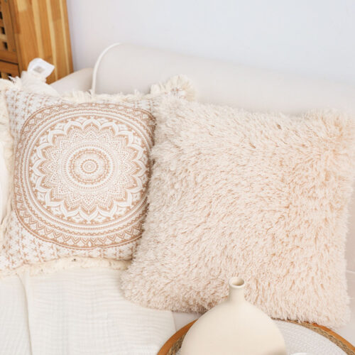 50CM Beige Pillow Plush Sofa Cushion Soft Fabric Modern Couch Velvet Decorative Throw Pillow - Image 4