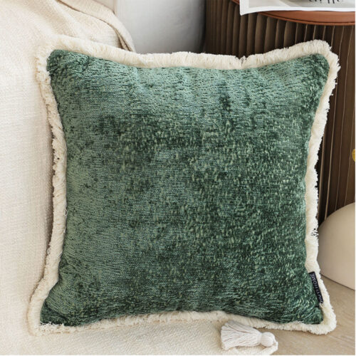 45cm Jade Green Chenille Texture Tassel Square Throw Pillow - Image 2