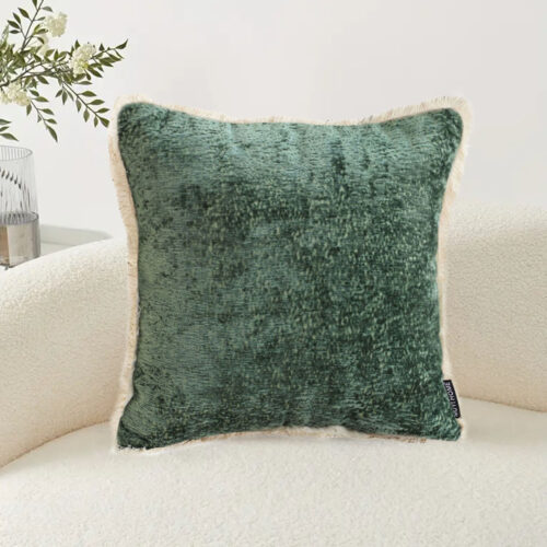 45cm Jade Green Chenille Texture Tassel Square Throw Pillow - Image 3