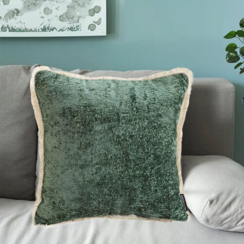 45cm Jade Green Chenille Texture Tassel Square Throw Pillow - Image 4