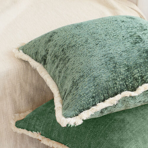 45cm Jade Green Chenille Texture Tassel Square Throw Pillow - Image 6