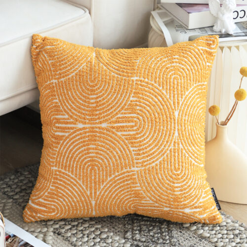 50cm Mustard Yellow Throw Pillow Geometric Indoor Outdoor Corded - Image 2