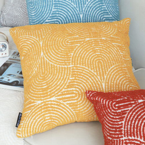 50cm Mustard Yellow Throw Pillow Geometric Indoor Outdoor Corded - Image 3