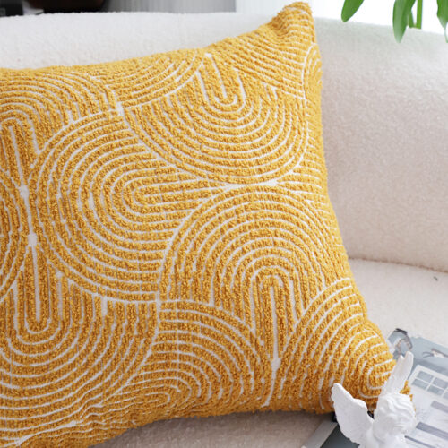 50cm Mustard Yellow Throw Pillow Geometric Indoor Outdoor Corded - Image 4
