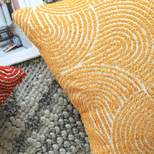 50cm Mustard Yellow Throw Pillow Geometric Indoor Outdoor Corded - Image 7