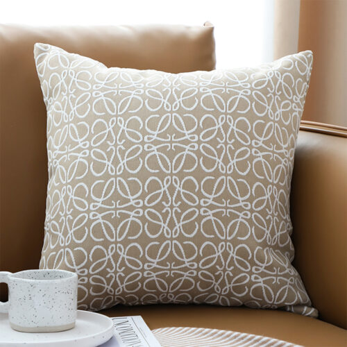 50cmThrow Pillow White Beige Geometric Pattern Accent - Image 2