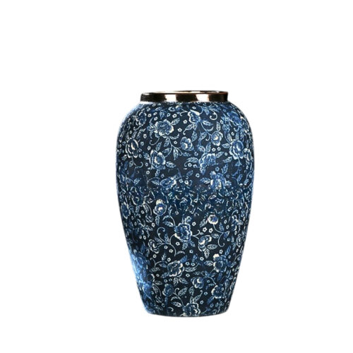 30x19cm Blue with White Mini Floral Medium Ceramic Flower Vase Elegant Living Room Decor