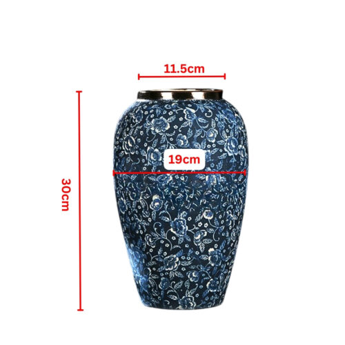 30x19cm Blue with White Mini Floral Medium Ceramic Flower Vase Elegant Living Room Decor - Image 2