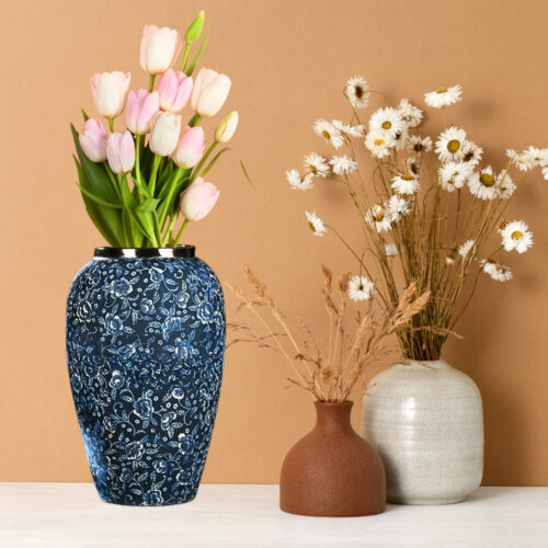 30x19cm Blue with White Mini Floral Medium Ceramic Flower Vase Elegant Living Room Decor - Image 3