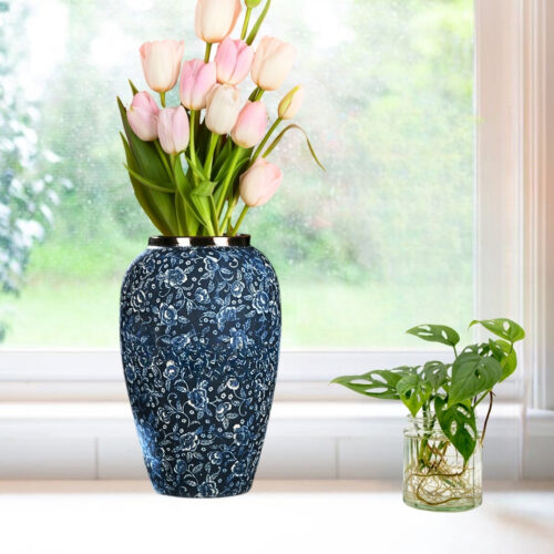 30x19cm Blue with White Mini Floral Medium Ceramic Flower Vase Elegant Living Room Decor - Image 6