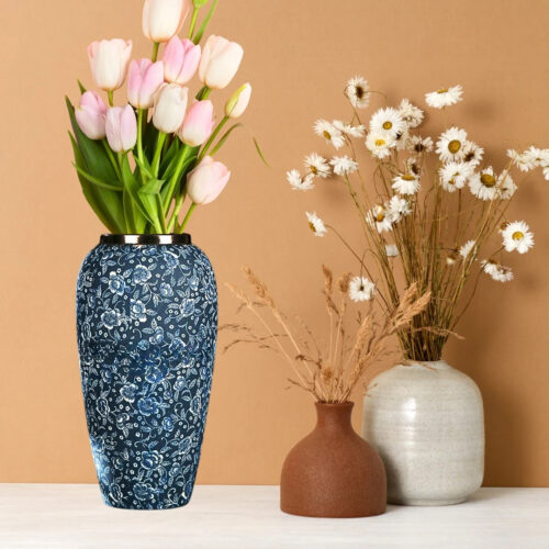 35x17cm Blue with White Mini Floral Large Ceramic Flower Vase Elegant Living Room Decor - Image 5