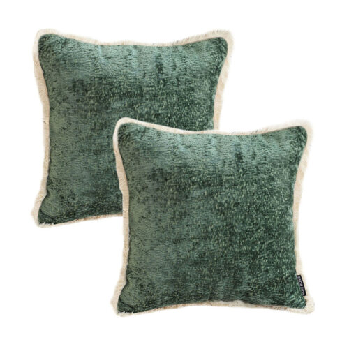 2x 45cm Jade Green Chenille Texture Tassel Square Throw Pillow