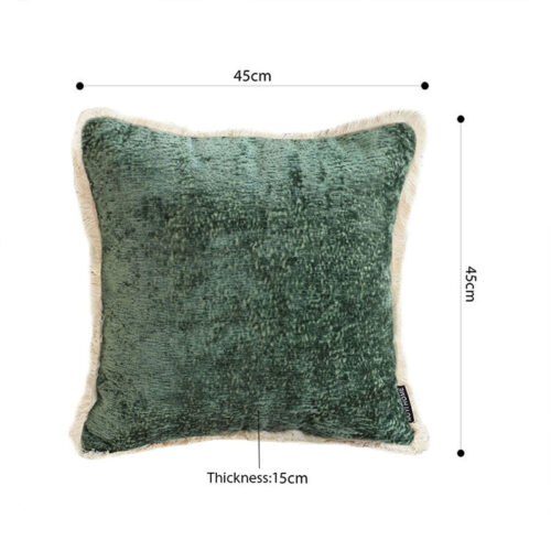 2x 45cm Jade Green Chenille Texture Tassel Square Throw Pillow - Image 5