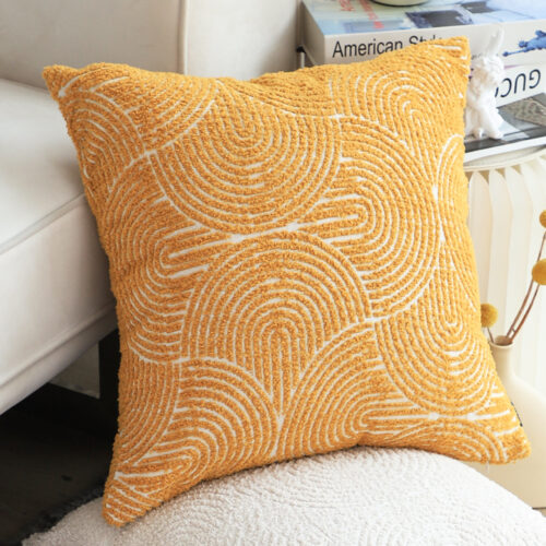 2x 50cm Mustard Yellow Throw Pillow Geometric Indoor Outdoor Corded - Image 6