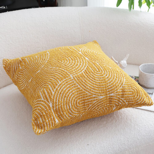 2x 50cm Mustard Yellow Throw Pillow Geometric Indoor Outdoor Corded - Image 8