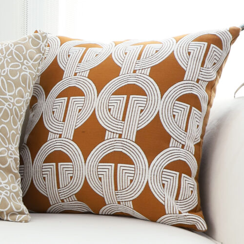 2x 50cm Throw Pillow Brown Circular Chain Jacquard Decorative Square - Image 3