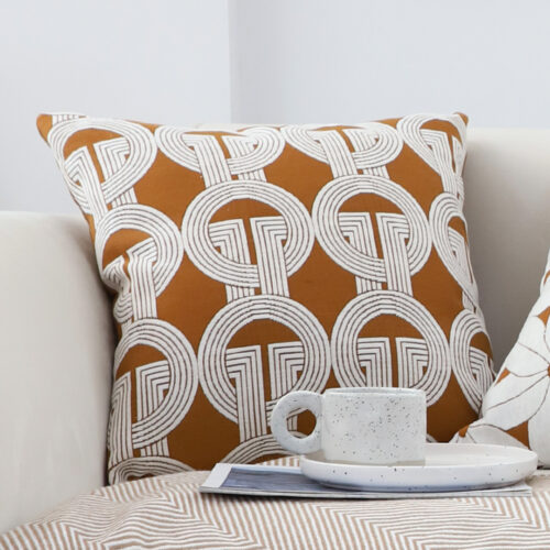 2x 50cm Throw Pillow Brown Circular Chain Jacquard Decorative Square - Image 6