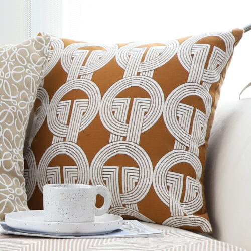 2x 50cm Throw Pillow Brown Circular Chain Jacquard Decorative Square - Image 7