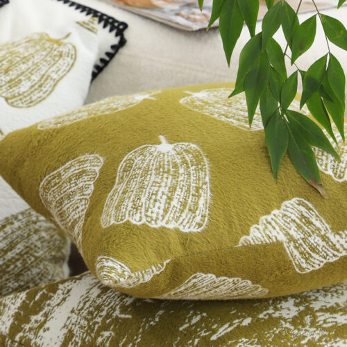 2x 50cm Throw Pillow Green Autumn Harvest Pumpkin Print Decor - Image 4