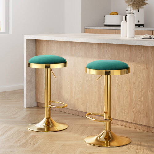 2x Artiss Bar Stools Kitchen Dining Chairs Velvet Padded Stool Green - Image 7