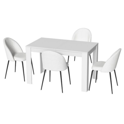 Artiss Dining Table & Chairs Set 5pcs Wood Sherpa Seater Restaurant Kitchen White