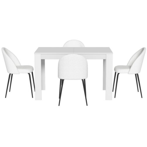 Artiss Dining Table & Chairs Set 5pcs Wood Sherpa Seater Restaurant Kitchen White - Image 3