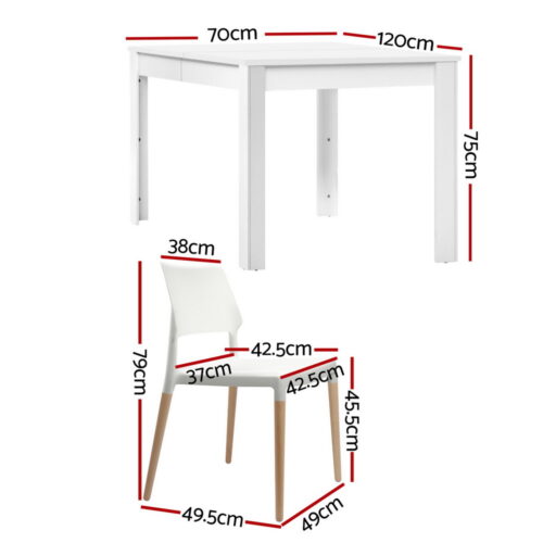 1 Artiss Dining Table and 4 Chairs Set White Wood - Image 2