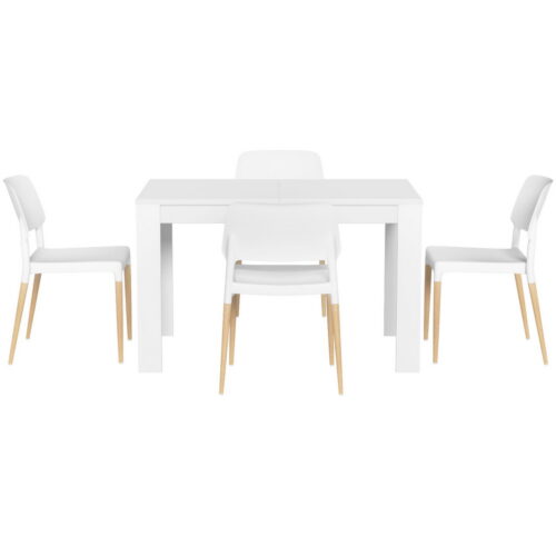 1 Artiss Dining Table and 4 Chairs Set White Wood - Image 3