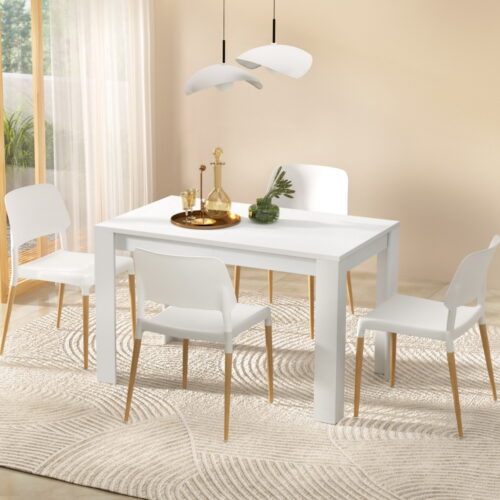 1 Artiss Dining Table and 4 Chairs Set White Wood - Image 7