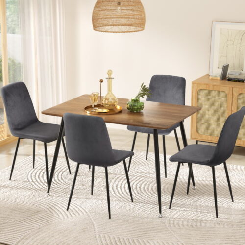 Artiss Dining Set 5pcs 4Seater Table Chairs Wooden Velvet Grey Kitchen Furniture - Image 7
