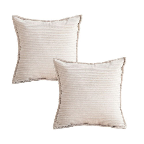 2x 45cm Beige Warm Wood Tone Wabi-sabi Striped Corduroy Square Throw Pillow