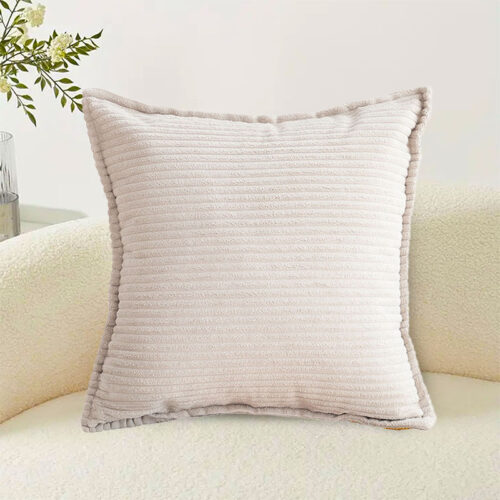 2x 45cm Beige Warm Wood Tone Wabi-sabi Striped Corduroy Square Throw Pillow - Image 3