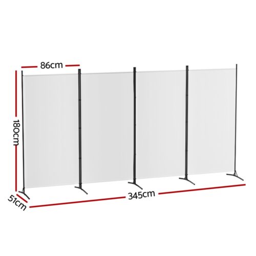 Artiss 4 Panel Room Divider Screen 345x180cm Fabric White - Image 2