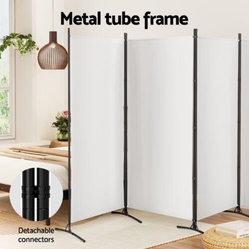 Artiss 4 Panel Room Divider Screen 345x180cm Fabric White - Image 4